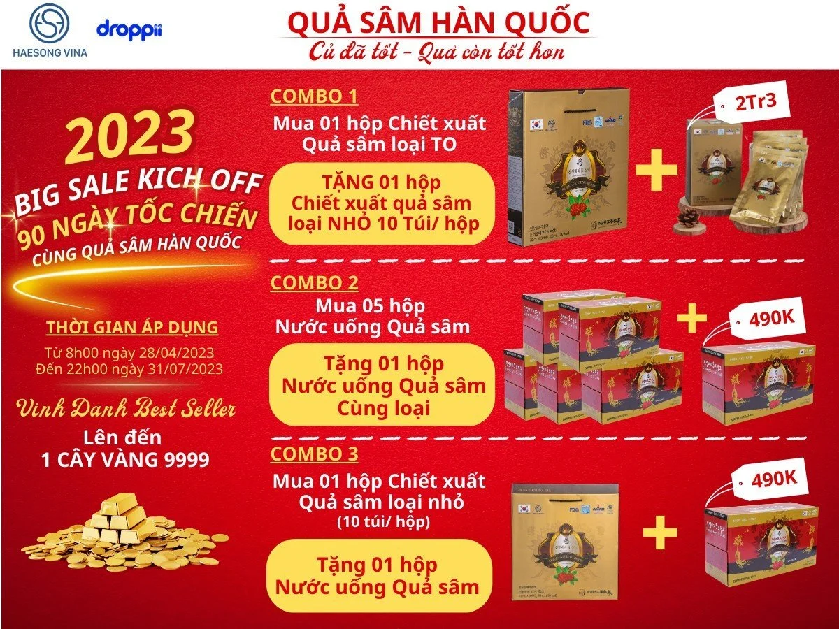Khuyến mãi Chiết xuất Quả nhân sâm Hàn Quốc và Nước uống Quả nhân sâm Haesong Vina chính hãng giá tốt - Droppii